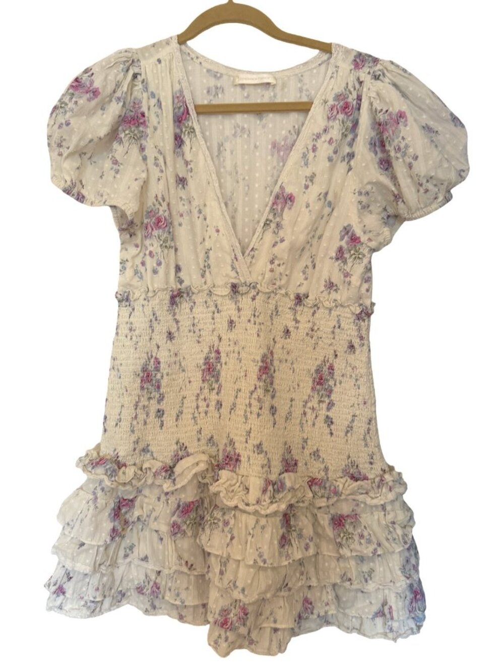 LoveShackFancy Radia Silk Floral Ruffle Mini Dress Size S
